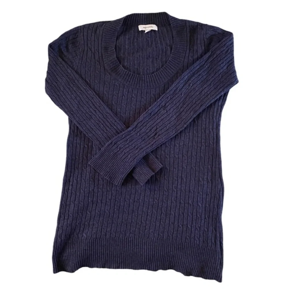 Navy Blue Long Sleeve Scoop Neck Sweater Large